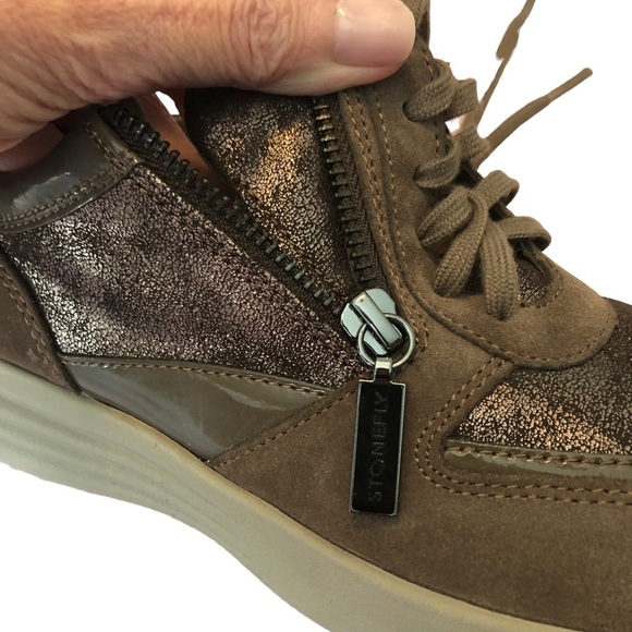 Stonefly Brown Glitter Suede Patent Leather Mid Top Sneaker. Size 7. - Picture 14 of 16